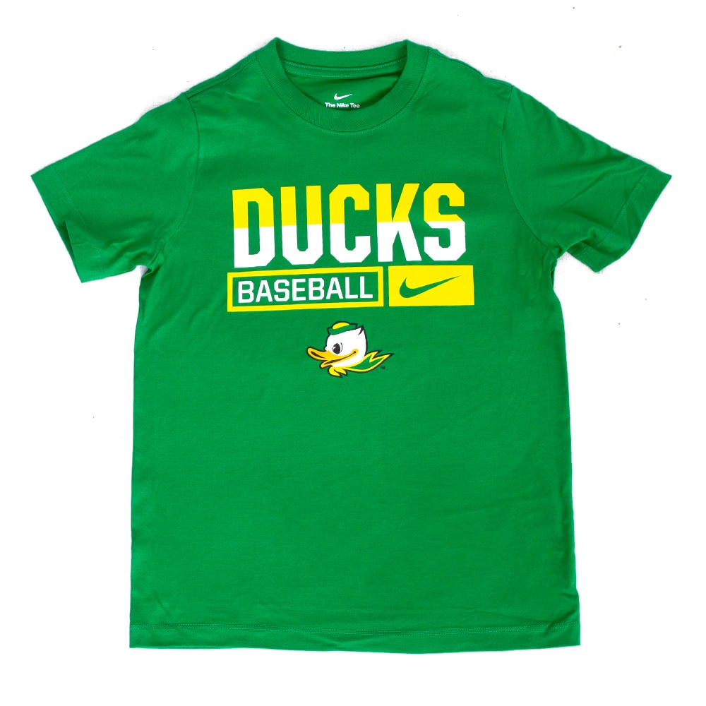 Fighting Duck, Nike, Green, Crew Neck, Cotton, Kids, Youth, Baseball, Baseball, T-Shirt, 813464